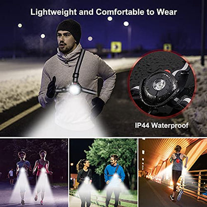 ALOVECO Outdoor Night Running Lights LED Chest Light Back Warning Light with Rechargeable Battery for Camping Hiking Running Jogging Outdoor Adventure (90° Adjustable Beam)