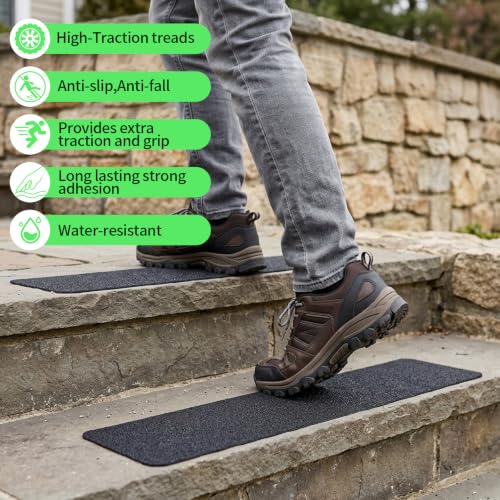Outdoor Stair Treads Non Slip, 6" X 30"-10 Pack Anti Slip for Wooden Steps - color: black
