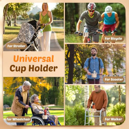 Cup Holder for Walker: Stroller Cup Holder Attachment with Phone Holder - color: Beige