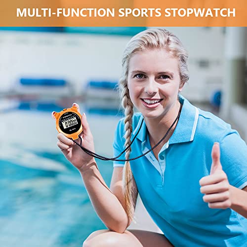 Vicloon Digital Simple Stopwatch - Large Display, Single Lap Split, 12/24 Hour Clock Alarm Date for Coaches, Kids' Training, Swimming, Running (Orange) - color: Orange