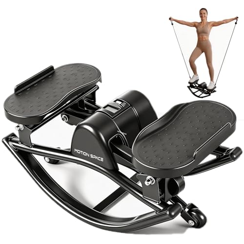 Rocking Stepper Side to Side, Low-Impact Lateral Stepper with Resistance Bands for Full Body Toning, Ultra-Quiet No Assembly for Apartment Home Office, Ideal for Beginner Women Men Seniors - color: Black