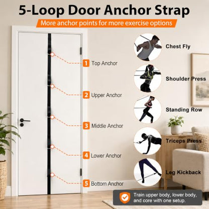 6 Pcs Resistance Band Set with Dual Door Anchors Handles