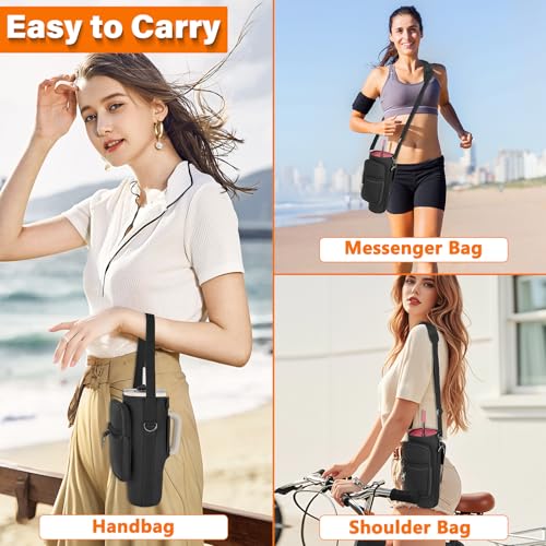 LEFOR·Z Water Bottle Carrier Bag with Phone Pocket Compatible with Stanley/Meoky 40 oz Tumbler with Handle,Water Bottle Holder Pouch with Adjustable Strap Compatible with Stanley Cup Accessories - color: Black-Style B