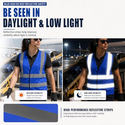 AYKRM 12 colour High visibility viz vest hi vis viz reflective work construction safety vest (XS-8XL) - color: Blue, size: X-Large