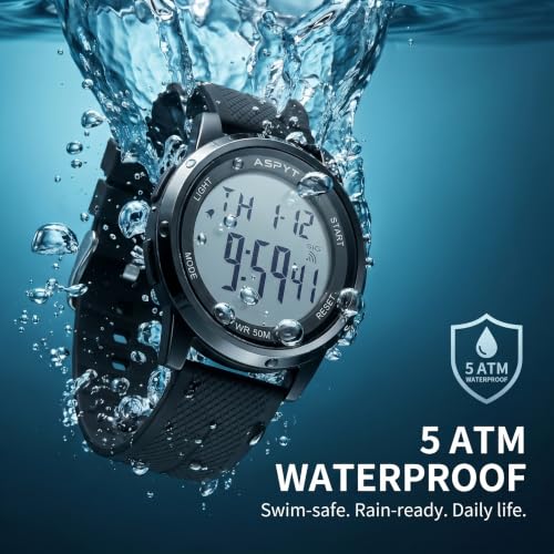 Men Digital Watch, Thin Running Sports Waterproof Outdoor LED Screen Large Face Black Wrist Watches with Back Light Alarm Date Stopwatch for Men Women Kids Boys