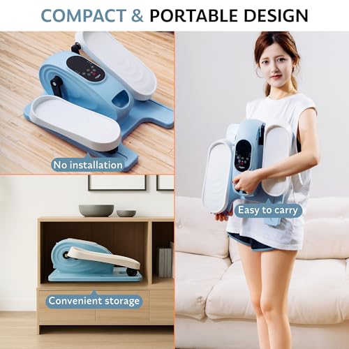 Under Desk Elliptical Exercise Machine, Electric Leg Exerciser with 12 Speeds, Forward & Reverse Modes,Quiet Compact Seated Pedal Stepper Machine with Remote Control for Seniors & Adults - color: Blue