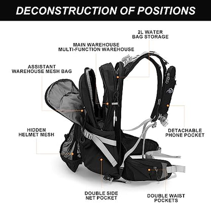 IX INOXTO 20L Hydration Backpack, Waterproof Hiking Internal Frame Backpacks with 2L Hydration Water Bladder and Rain Cover for Men, Lightweight Travel Daypack for Cycling,Camping,Ski (black) - color: Black