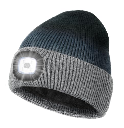 MELASA Winter Fleece Lined Beanie with The Light, Warm Gifts for Men Dad - color: Gray Tie Dye