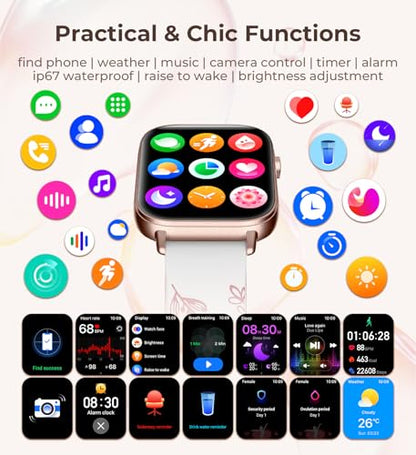 Iaret Smart Watch for Women, 1.83" HD Fitness Tracker with 4 Bands, Answer/Make Calls, Heart Rate/Sleep/SpO2/Step Tracking, 100+ Sport Modes, Android/iPhone Compatible Gift (White) - color: White