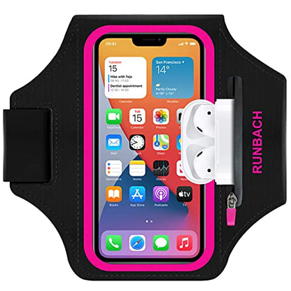 Armband for iPhone 17 Pro Max/16 Pro Max/16 Plus/15 Pro Max/15 Plus/iPhone 14,13,12,11 Pro Max/XS Max,Water Resistant Sport Armband with Zipper Slot for Airpods and Keys (Pink) - color: Pink