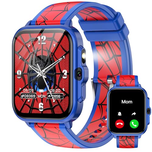 Smart Watch for Kids Boys Age 5-12, Ai Functions Games HD Touch Screen Watches with Video Camera Music Player Pedometer Heart Rate Sleep Tracker Christmas Birthday Gifts for Boys (Blue and Red, 1.85") - color: Blue and Red