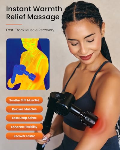 NAPRE Massage Gun with Heat and Cold Head,Deep Tissue Percussion Back Massager for Muscle/Neck/Body Pain Relief with Long Extension Retractable Handle,32-Speeds,Foldable with 5 Adjustable Angles - color: Gloss Black