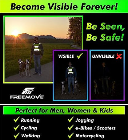FREEMOVE Reflective Vest - Running Gear + 2 Bands & Bag/Ultralight & Comfy Safety Vests for Running, Walking, Cycling - size: X-Large