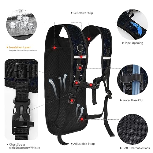 Hydration Backpack -Water Backpack with 2l Hydration Bladder - color: Holographic - Black