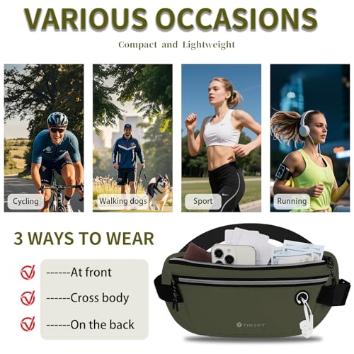 Slim Running Belt for Women Men Runners Fanny Packs With Phone Holder Hidden Pockets Exercise Waist Bag for Marathon Workout - color: DeepGreen/T2085