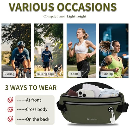 Slim Running Belt for Women Men Runners Fanny Packs With Phone Holder Hidden Pockets Exercise Waist Bag for Marathon Workout - color: DeepGreen/T2085