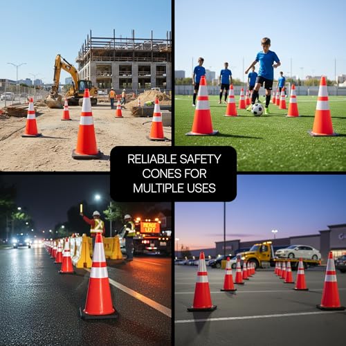 Brimar 28 Inch Orange Traffic Safety Cones, 4 Pack, Reflective, 7 Lb Base - size: 7 lb.