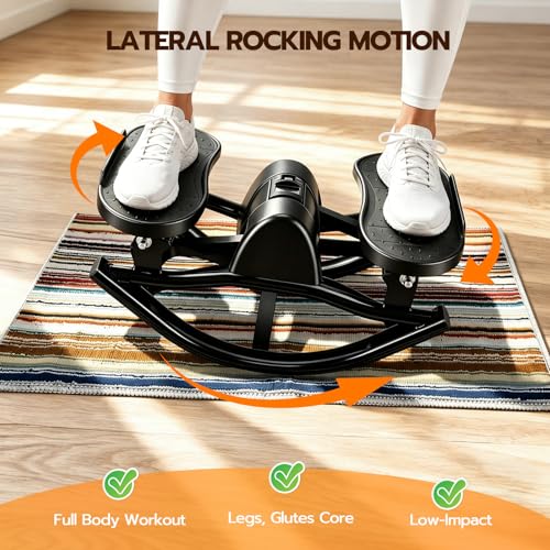 Rock Stepper Side to Side Lateral Motion Machine – Low-Impact Home Workout, Full-Body Engagement, Adjustable Resistance Bands + Digital Monitor, No Assembly Needed, Supports 250 lbs