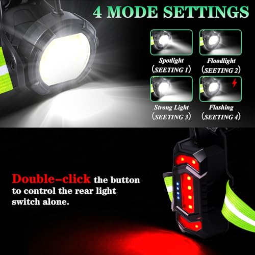 Running Lights for Runners with Rear Red Warning Light for Outdoors, Green