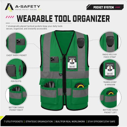 A-SAFETY high vis vest green - color: Green, size: XX-Large