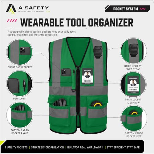 A-SAFETY reflective vest green - color: Green, size: Large