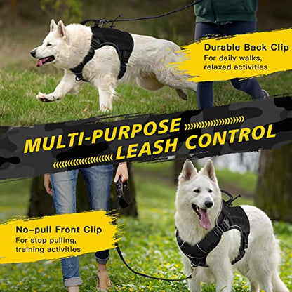 WINGOIN Black Tactical Dog Harness for Large Dogs,No Pull Dog Harness - color: Black, size: X-Large: 70-120 lbs (Chest:29-39",Neck:21-26")