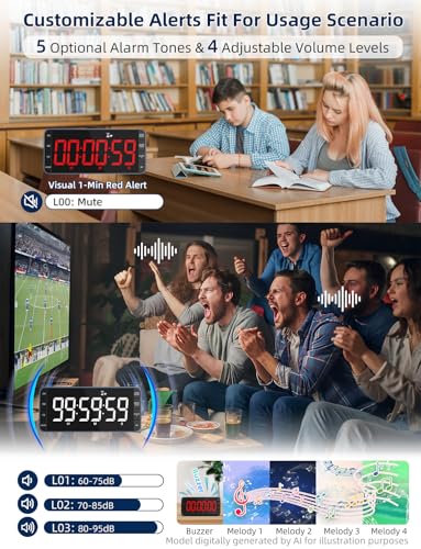 Large 7.8" Digital Timer with LED Display, Magnetic for Kitchen & Classroom - color: Navy Blue