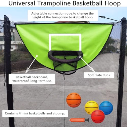 Trampoline Basketball Hoop, with Pump and 4 Mini Balls, Easy to Install, Universal Trampoline Accessories, Trampolines Basketball for Dunking - color: Green