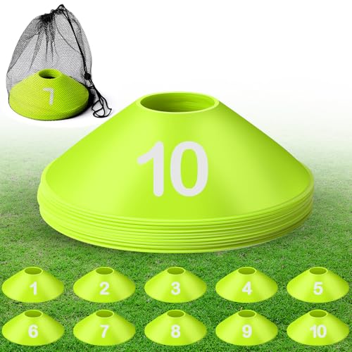 10 Pcs Numbered Sports Disc Cone with Mesh Carry Bag - color: Green