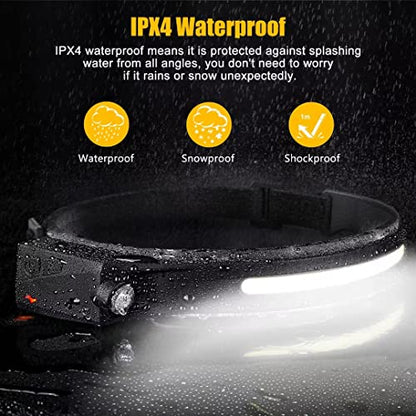 Headlamp Rechargeable, 230° Wide Beam Head Lamp LED with Motion Sensor for Adults - Camping Accessories Gear, Waterproof Head Light Flashlight for Hiking, Running, Repairing, Fishing, Cycling - size: 1 Pack