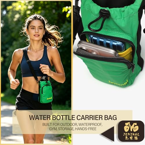 JEMINAL Water Bottle Sling Crossbody Bag with Strap, Small Cross Body Sling with Pockets for 20-40 oz Water Bottle, Keys, Cash, Phone - color: Green