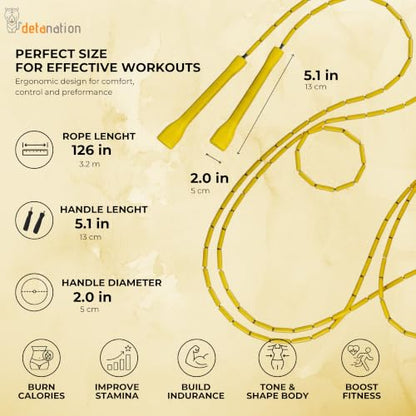 Beaded Jump Rope for Women Men & Kids – Tangle-Free Segmented Skipping Rope, Adjustable Length + Carry Bag & 4 Free Customization Beads – Cardio Fitness Boxing CrossFit Training - color: yellow
