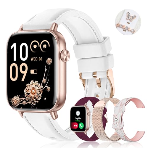 Iaret Smart Watch for Women, 1.83" HD Fitness Tracker with 4 Bands, Answer/Make Calls, Heart Rate/Sleep/SpO2/Step Tracking, 100+ Sport Modes, Android/iPhone Compatible Gift (White) - color: White