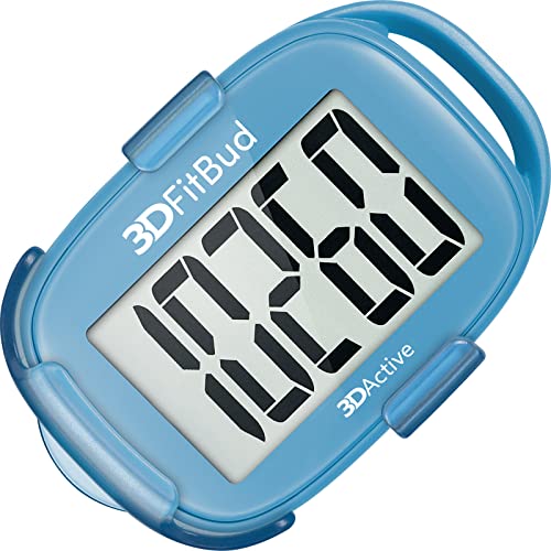 3DFitBud 3D Pedometer Simple Step Counter Walking by 3DActive with Clip, Lanyard Accurate Step Tracker Large Display, Easy to Use for Daily Step Tracking - A420S - Light Blue