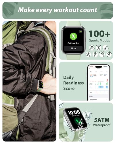 Tensky Smart Watch for Men Women(Call Receive/Dial), Alexa Built-in, 1.8" Touch Screen Fitness Tracker with Heart Rate Sleep Tracking, 100 Sports Modes, 5ATM Waterproof Smartwatch for Android iPhone - color: Green