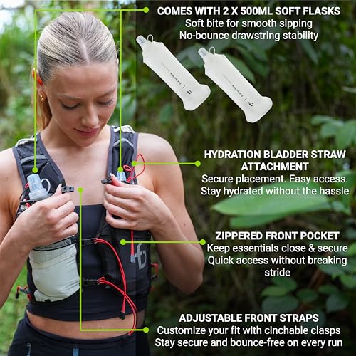 FlipBelt Tahoe Hydration Vest – Ultralight Running Vest for Men & Women – Includes Two 500ml Soft Flasks – Trail, Marathon, and Long-Distance Race Pack - color: Phantom Navy, size: Large