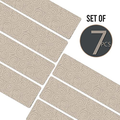Set of 7 Stair Treads Ultra-Thin with Non Slip Rubber Backing 9”x26” Latte 7 Pieces - color: Latte, size: Design #4