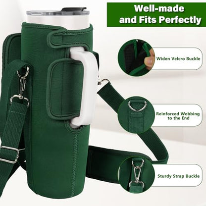 LEFOR·Z Water Bottle Carrier Bag with Phone Pocket Compatible with Stanley/Meoky 40 oz Tumbler with Handle,Water Bottle Holder Pouch with Adjustable Strap Compatible with Stanley Cup Accessories - color: Green-Style B