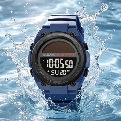 FANMIS Men's Solar Digital Sports Watch 50M Water Resistant Military Watch - color: Blue