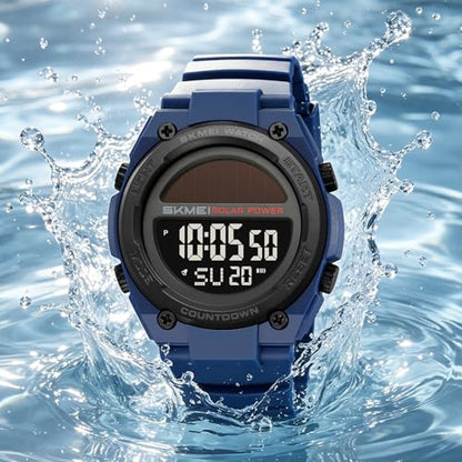 FANMIS Men's Solar Digital Sports Watch 50M Water Resistant Military Watch - color: Blue