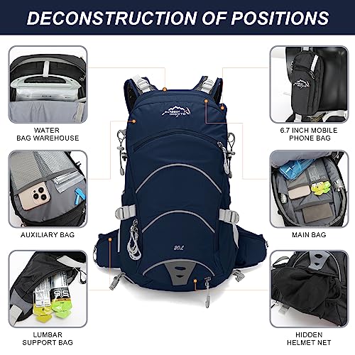 IX INOXTO 20L Hydration Backpack, Waterproof Hiking Internal Frame Backpacks with 2L Hydration Water Bladder and Rain Cover for Men, Lightweight Travel Daypack for Cycling,Camping,Ski (dark blue) - color: Dark Blue