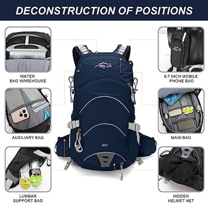 IX INOXTO 20L Hydration Backpack, Waterproof Hiking Internal Frame Backpacks with 2L Hydration Water Bladder and Rain Cover for Men, Lightweight Travel Daypack for Cycling,Camping,Ski (dark blue) - color: Dark Blue