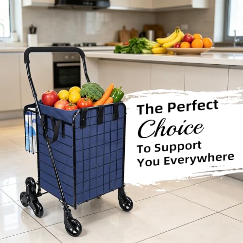 Kiffler Stair Climber Grocery Cart w/Waterproof Liner & Tri-Wheels - color: Black+blue Bag