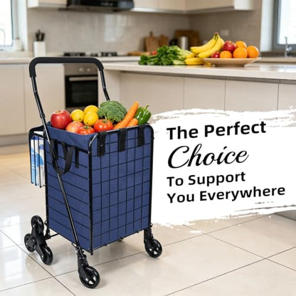 Kiffler Stair Climber Grocery Cart w/Waterproof Liner & Tri-Wheels - color: Black+blue Bag