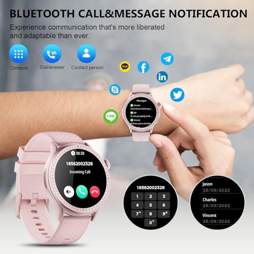 Smart Watch for Men Women Answer/Make Call, 1.46'' AMOLED Ultra-Clear Screen Fitness Tracker with Heart Rate/Sleep/SpO2 Monitor, 3ATM Waterproof Smartwatch for iPhone/Samsung/Android, 110+ Sport, Pink