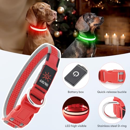 Flashseen LED Dog Collar, Light Up Dog Collar USB Rechargeable, Red, S - color: Red, size: Small