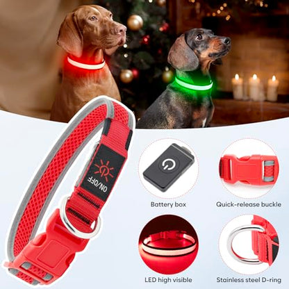 Flashseen LED Dog Collar, Light Up Dog Collar USB Rechargeable, Red, S - color: Red, size: Small