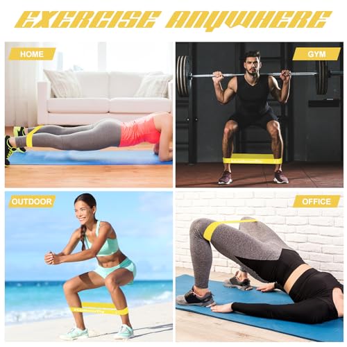 Hollowfly 12 Pcs Latex Resistance Loop Exercise Bands for Booty Workout Stretch Exercise Bands Non Slip for Legs Squat Resistance Loop Women Men Starter Butt Hip Thigh Fitness - color: Yellow, style: Medium