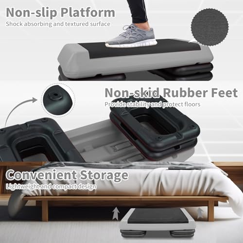 Exercise Workout Aerobic Step Platform Trainer, 28.5" Aerobic Stepper with 4"-6"-8" Adjustable Height Risers