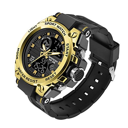 AIMES Men's Watches Sports Outdoor Waterproof Military Watch LED Date Alarm Stopwatch Multi-Function Tactics Big Face Wristwatch for Men - color: Gold